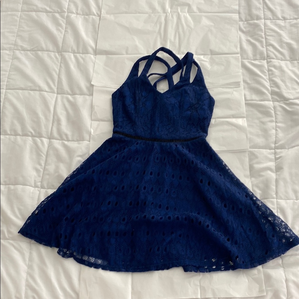 Francesca's Collections Strappy Navy Lace Mini Dress